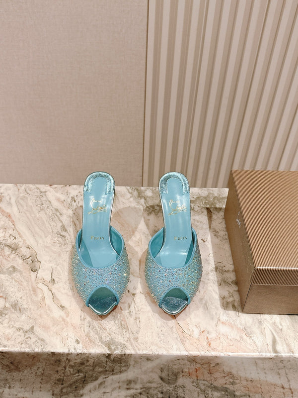 CL 25s Me Dolly Sandal Mule Heel Pump 85mm Blue Sheepskin 446689