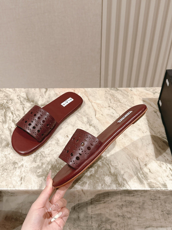 Alaia 2025 Hollow Slippers Red Leather 293654
