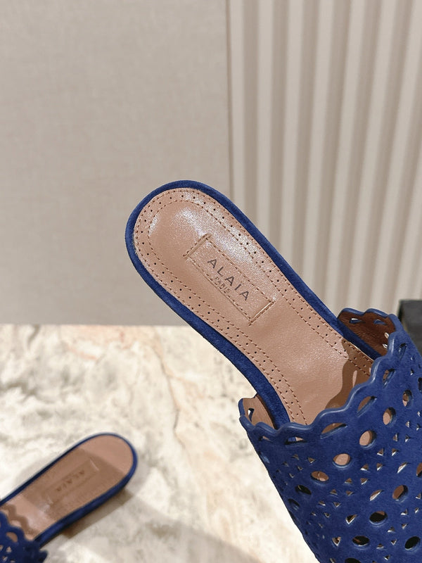 Alaia 2025 Vienne Slippers Blue Lambskin 293661