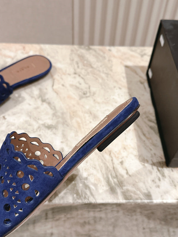 Alaia 2025 Vienne Slippers Blue Lambskin 293661