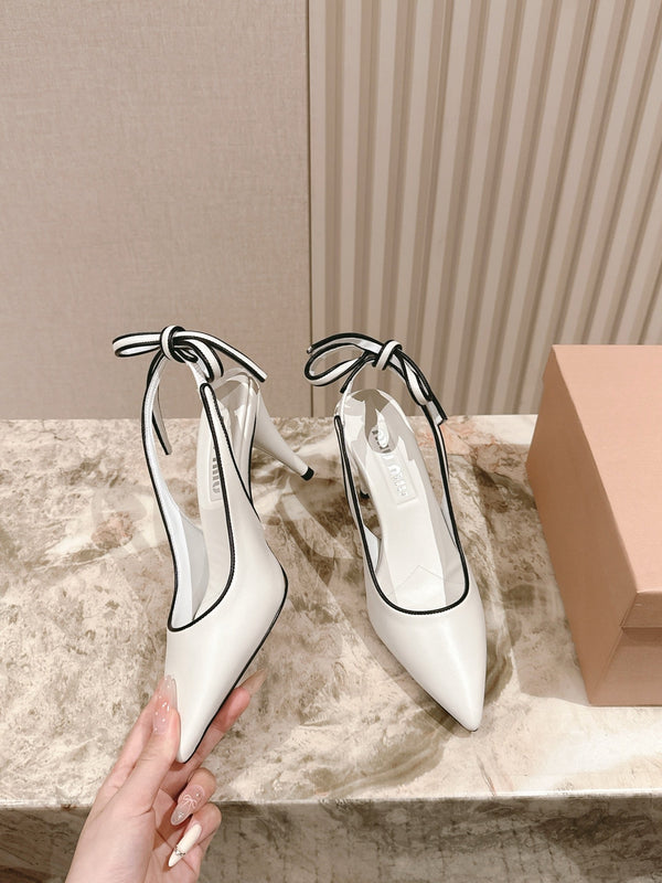 Miu Mordoré Pointed Toe Slingback Pumps 85mm White Cowhide Sheepskin 445786