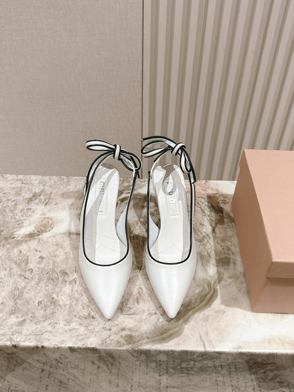 Miu Mordoré Pointed Toe Slingback Pumps 85mm White Cowhide Sheepskin 445786