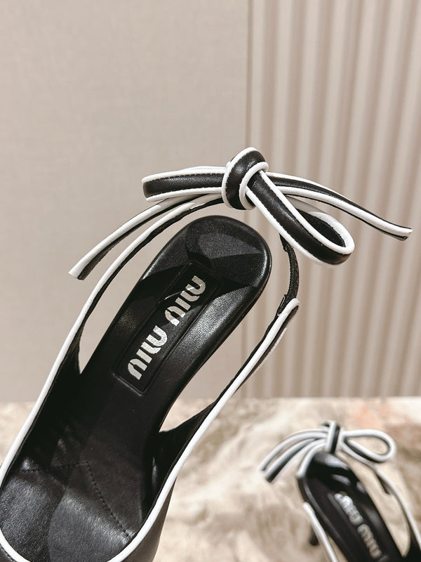 Miu Mordoré Pointed Toe Slingback Pumps 85mm Black Cowhide Sheepskin 445788