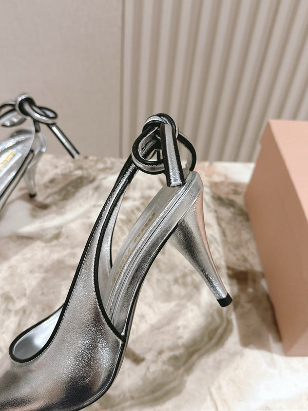 Miu Mordoré Pointed Toe Slingback Pumps 85mm Sliver Cowhide Sheepskin 445790