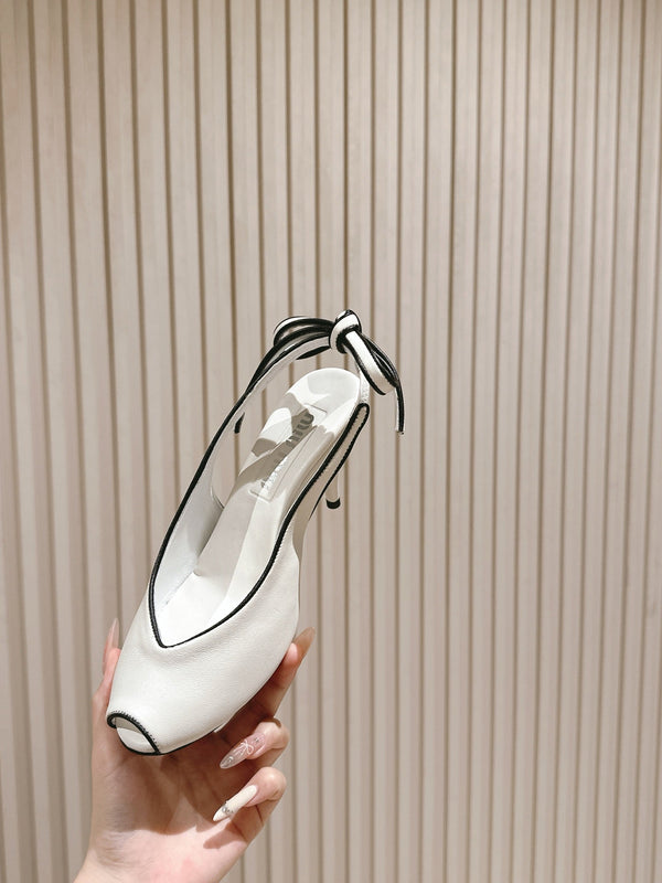 Miu Mordoré Slingback Pumps 85mm White Cowhide Sheepskin 445791