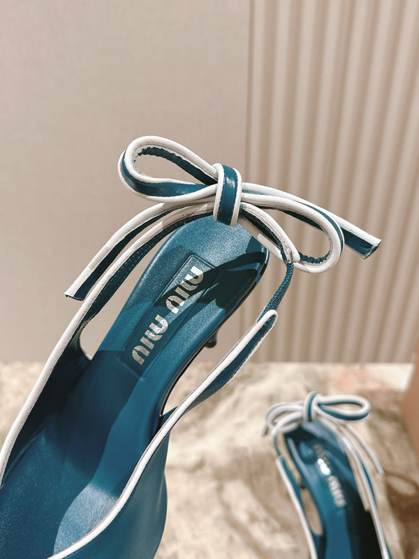 Miu Mordoré Slingback Pumps 85mm Blue-teal.Cowhide Sheepskin 445792