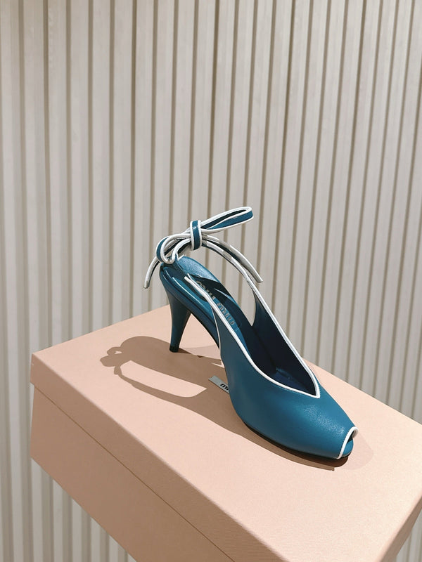 Miu Mordoré Slingback Pumps 85mm Blue-teal.Cowhide Sheepskin 445792