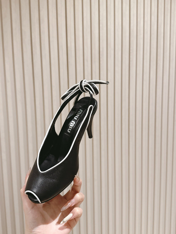 Miu Mordoré Slingback Pumps 85mm Black Cowhide Sheepskin 445793