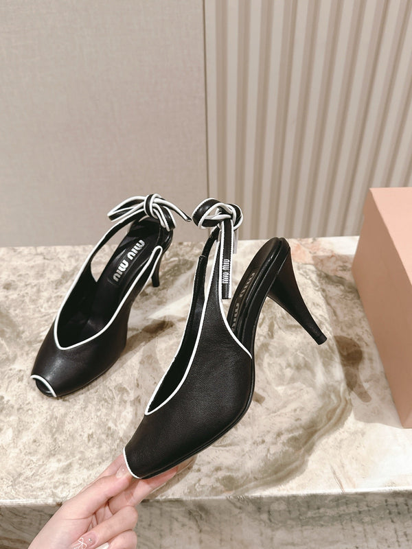 Miu Mordoré Slingback Pumps 85mm Black Cowhide Sheepskin 445793