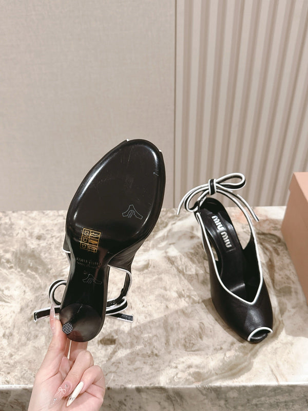 Miu Mordoré Slingback Pumps 85mm Black Cowhide Sheepskin 445793