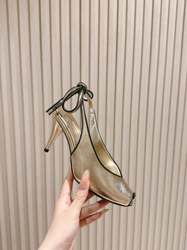 Miu Mordoré Slingback Pumps 85mm Light Gold Cowhide Sheepskin 445794