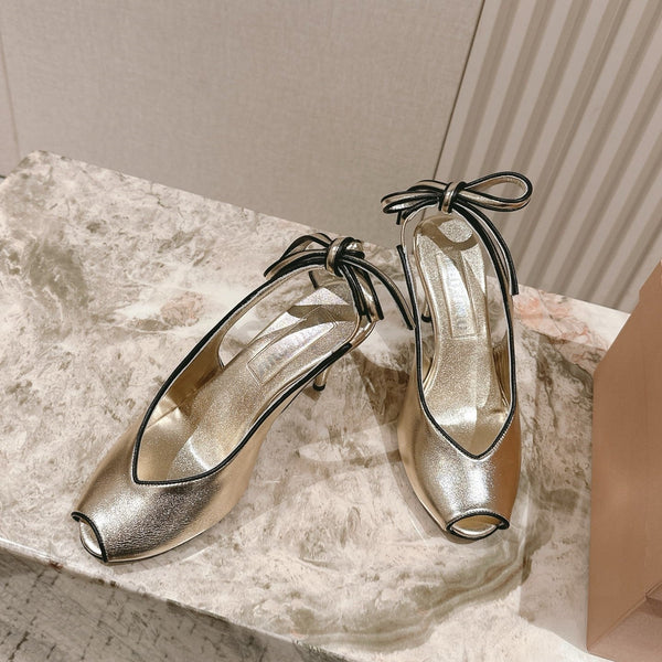 Miu Mordoré Slingback Pumps 85mm Light Gold Cowhide Sheepskin 445794