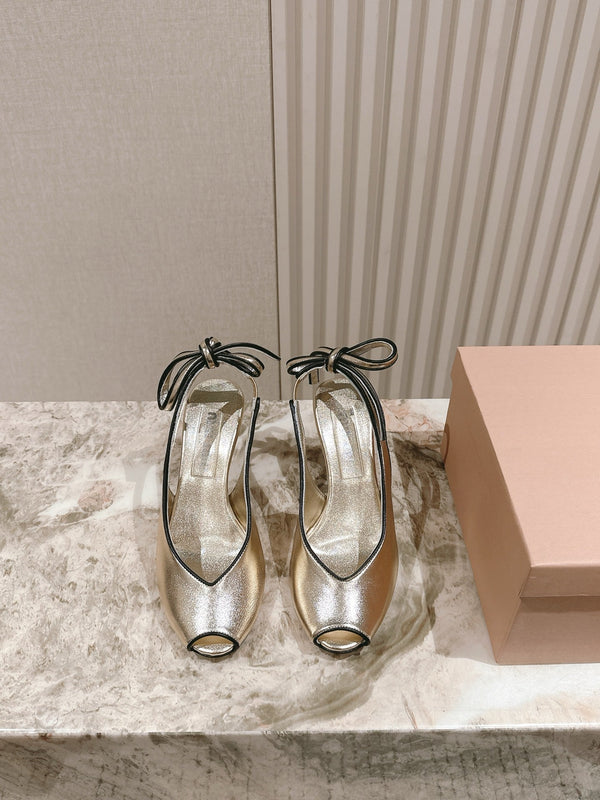 Miu Mordoré Slingback Pumps 85mm Light Gold Cowhide Sheepskin 445794