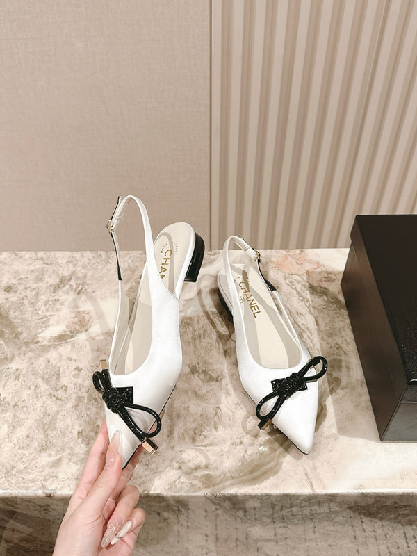 CC 25ss Bow Tie Slingbacks 20mm White Satin & Patent Leather 447409