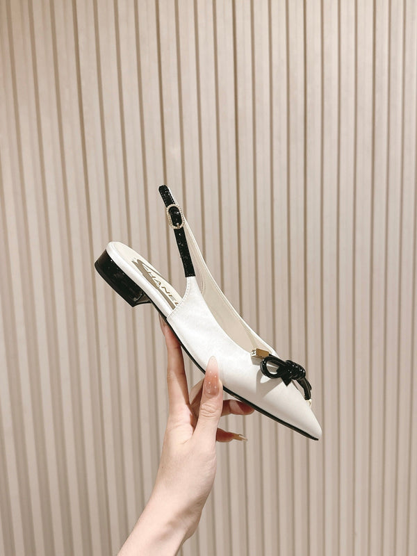 CC 25ss Bow Tie Slingbacks 20mm White Satin & Patent Leather 447409