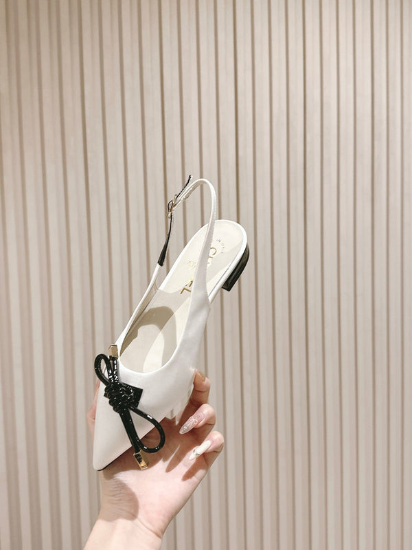 CC 25ss Bow Tie Slingbacks 20mm White Satin & Patent Leather 447409