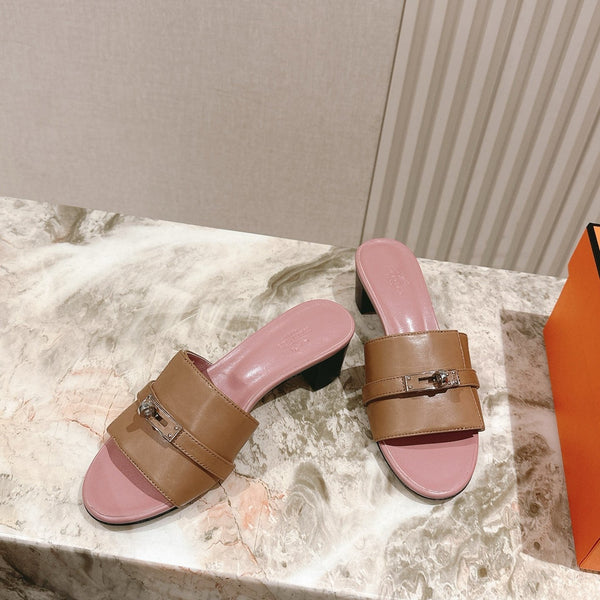 Gigi 50 Sandal Brown Muted Pink Calfskin 445330