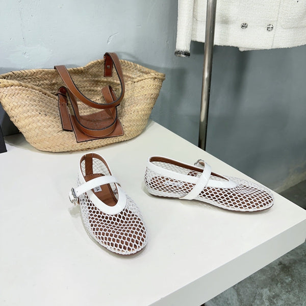 Alaia 25 Laminated Fishnet Ballet Flats White Lambskin 576442