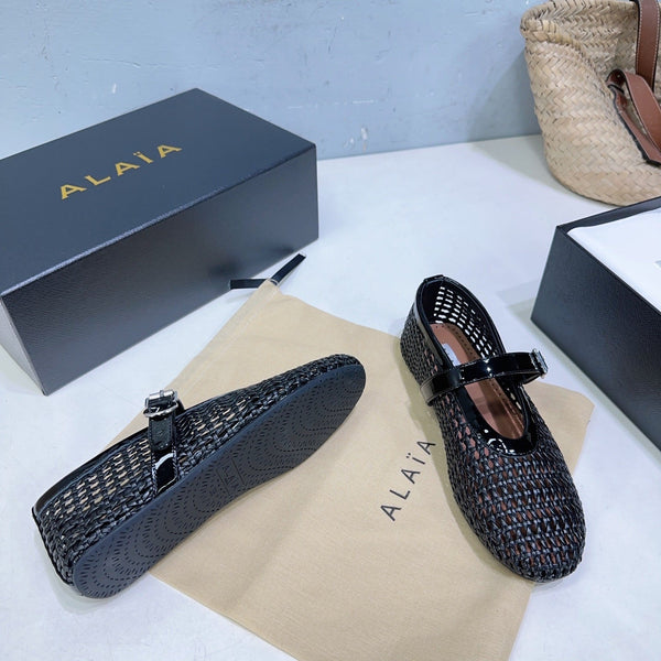 Alaia 25 Marry Janes Ballerine Nere in Lana e Pelle di Pecora 300453