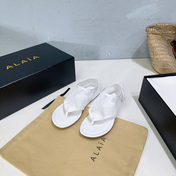 Alaia 25 Thong Sandals White Fishnet Sheepskin 315964