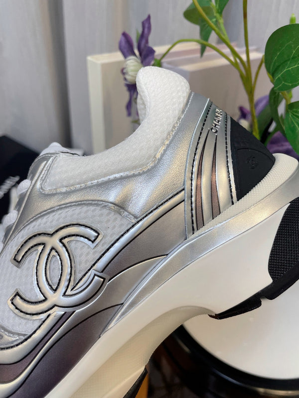 cc classic sneaker white fabric silver metalic calfskin