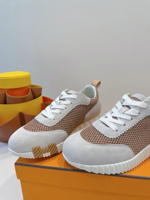 HM Bouncing sneaker Beige Gray mix Velvet Rose Fabric with Suede 212283