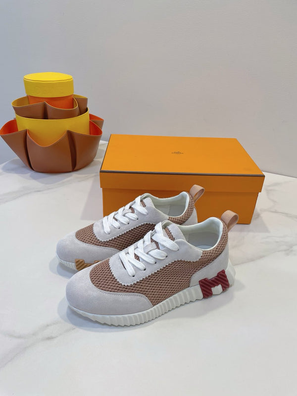 HM Bouncing sneaker Beige Gray mix Velvet Rose Fabric with Suede 212283