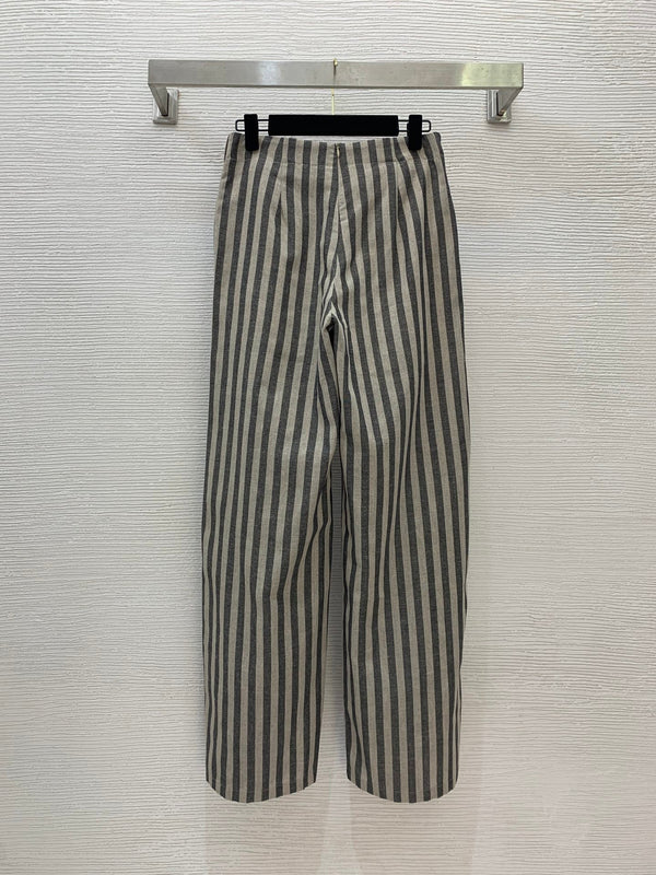 YSL Striped Two-piece Suit Beige mix Grey Linen