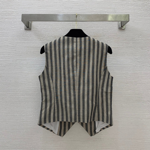 YSL Striped Two-piece Suit Beige mix Grey Linen