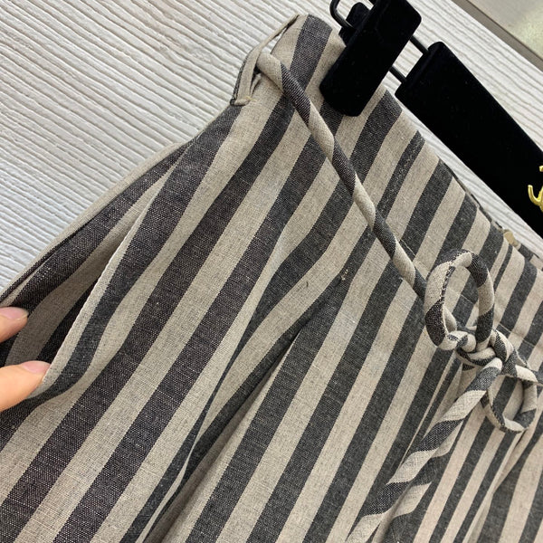 YSL Striped Two-piece Suit Beige mix Grey Linen