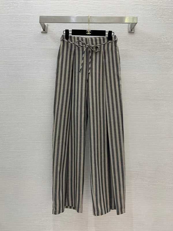 YSL Striped Two-piece Suit Beige mix Grey Linen