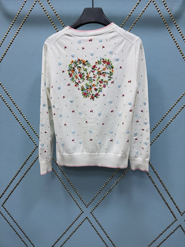 CD SS26 Cardigan Multicolor Doves Roses Ecru Motif Wool 351360