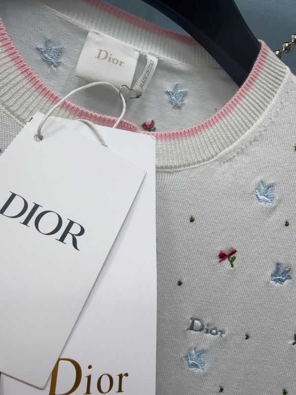 CD SS26 Cardigan Multicolor Doves Roses Ecru Motif Wool 351360