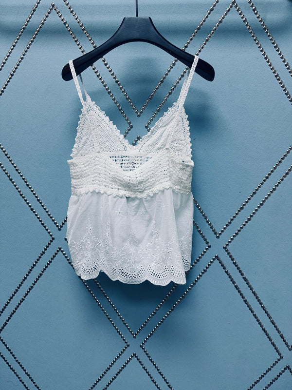 CC Mini débardeur à basque au crochet en coton nitrile blanc 351393