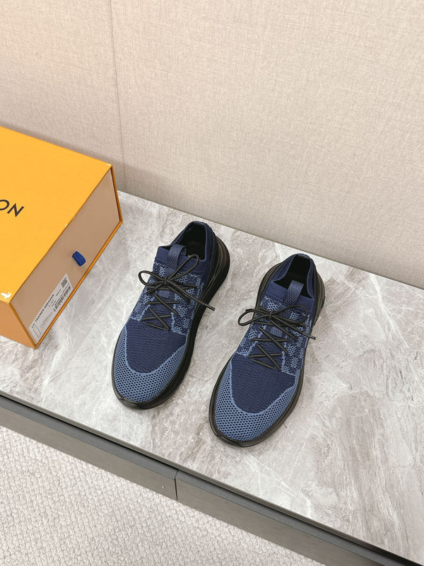 SNEAKERS IN TESSUTO ELASTICO DAMIER BLU NOTTE