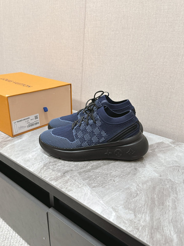 SNEAKERS IN TESSUTO ELASTICO DAMIER BLU NOTTE