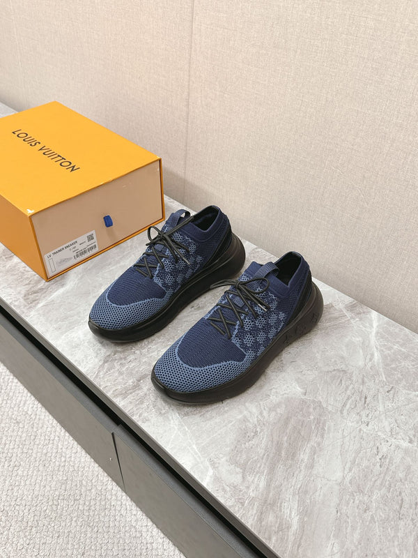 SNEAKERS IN TESSUTO ELASTICO DAMIER BLU NOTTE