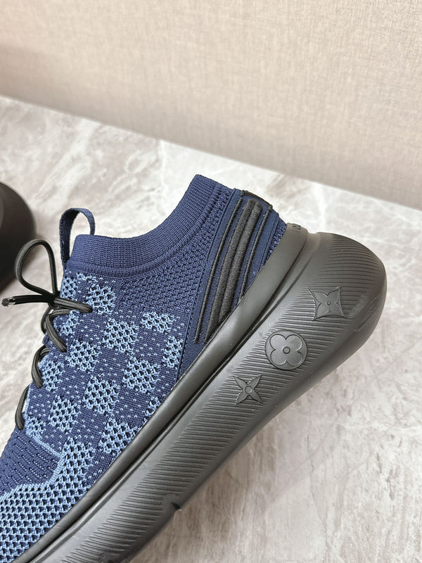 SNEAKERS IN TESSUTO ELASTICO DAMIER BLU NOTTE
