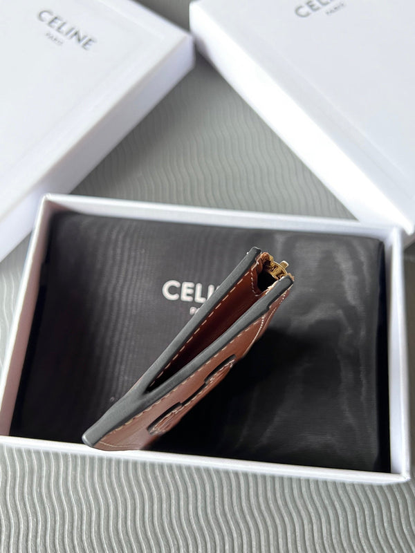 TRIOMPHE Zipped Card Holder Brown Cowhide Leather