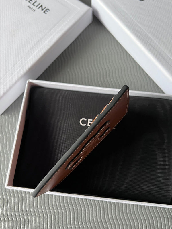 TRIOMPHE Zipped Card Holder Brown Cowhide Leather