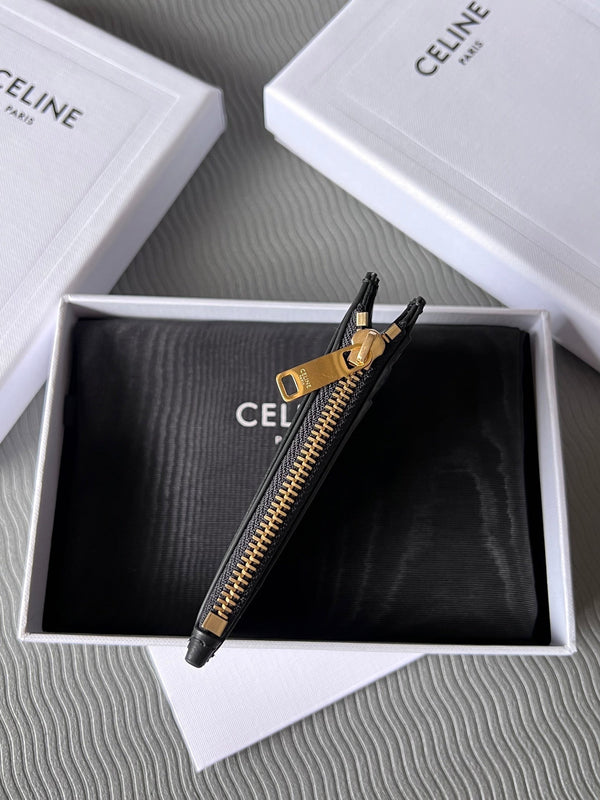 Porta carte con cerniera TRIOMPHE in pelle di vacchetta nera