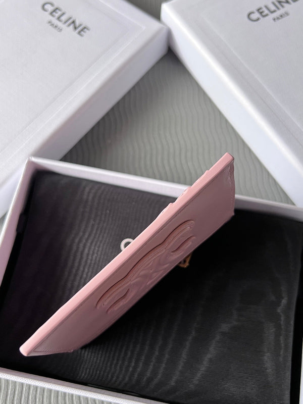 TRIOMPHE Zipped Card Holder Pink Cowhide Leather
