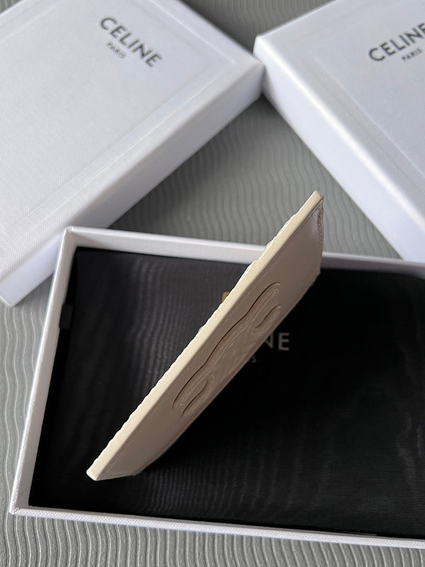 TRIOMPHE Zipped Card Holder Beige Cowhide Leather