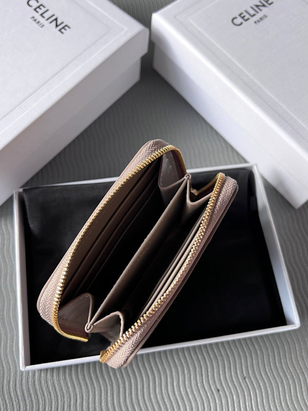 TRIOMPHE Compact Zipped Wallet Modern Taupe Cowhide Leather