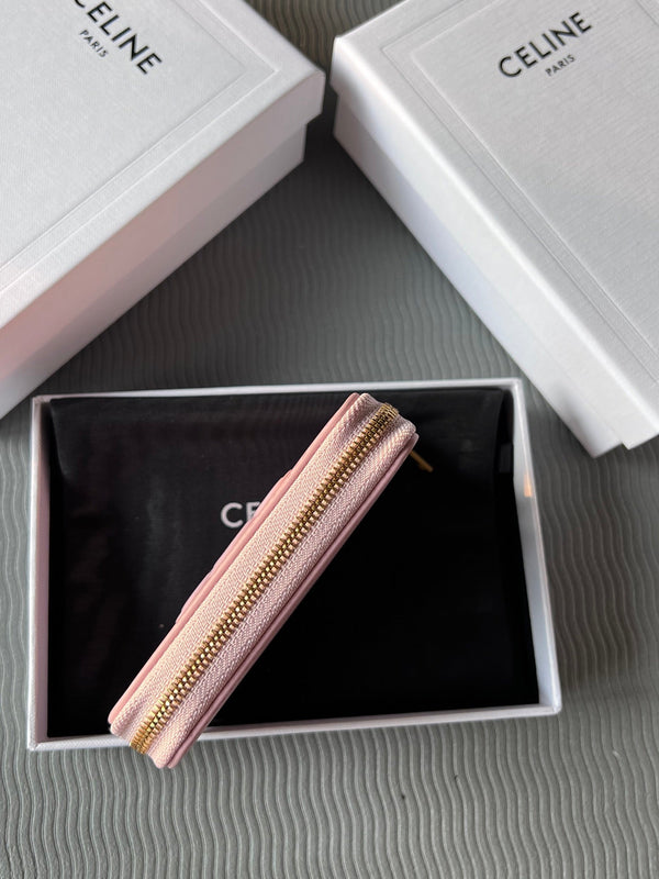 TRIOMPHE Compact Zipped Wallet Pink Cowhide Leather