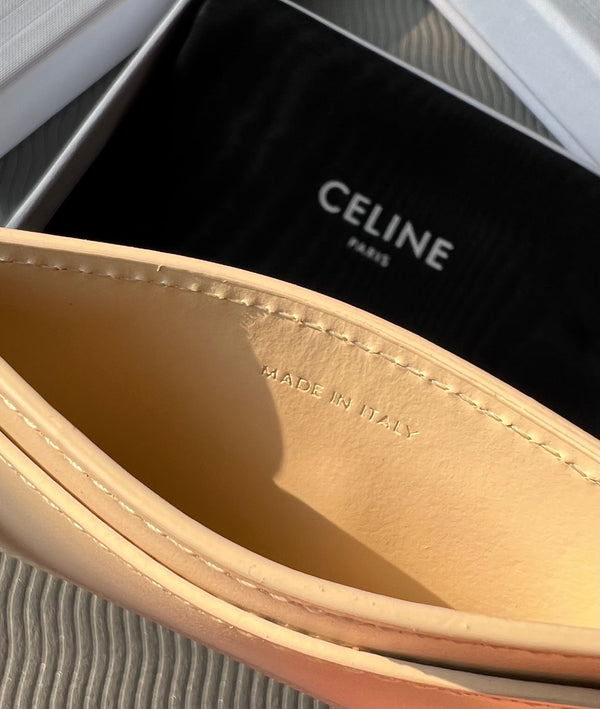 TRIOMPHE 10B703 Card Holder Beige Cowhide Leather