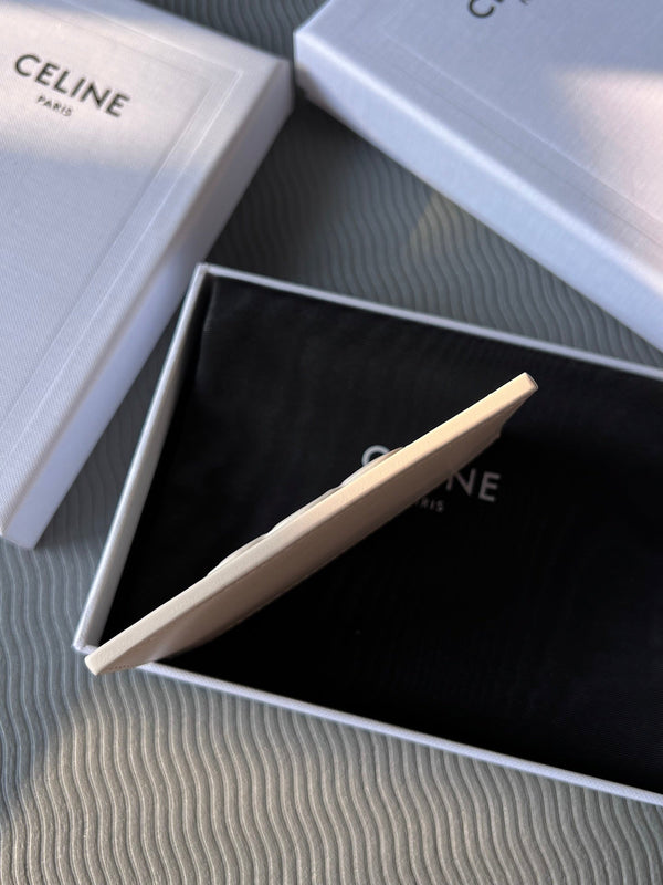 TRIOMPHE 10B703 Card Holder Beige Cowhide Leather