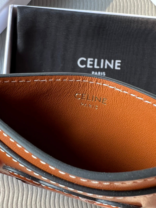 TRIOMPHE 10B703 Card Holder Brown Cowhide Leather