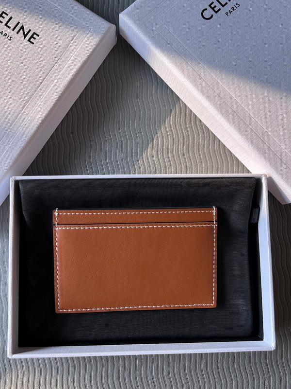 TRIOMPHE 10B703 Card Holder Brown Cowhide Leather