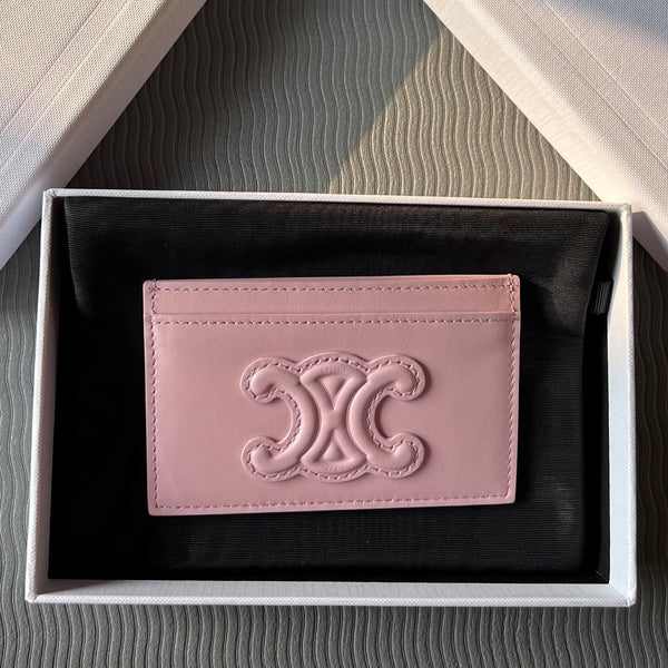 TRIOMPHE 10B703 Card Holder Pink Cowhide Leather